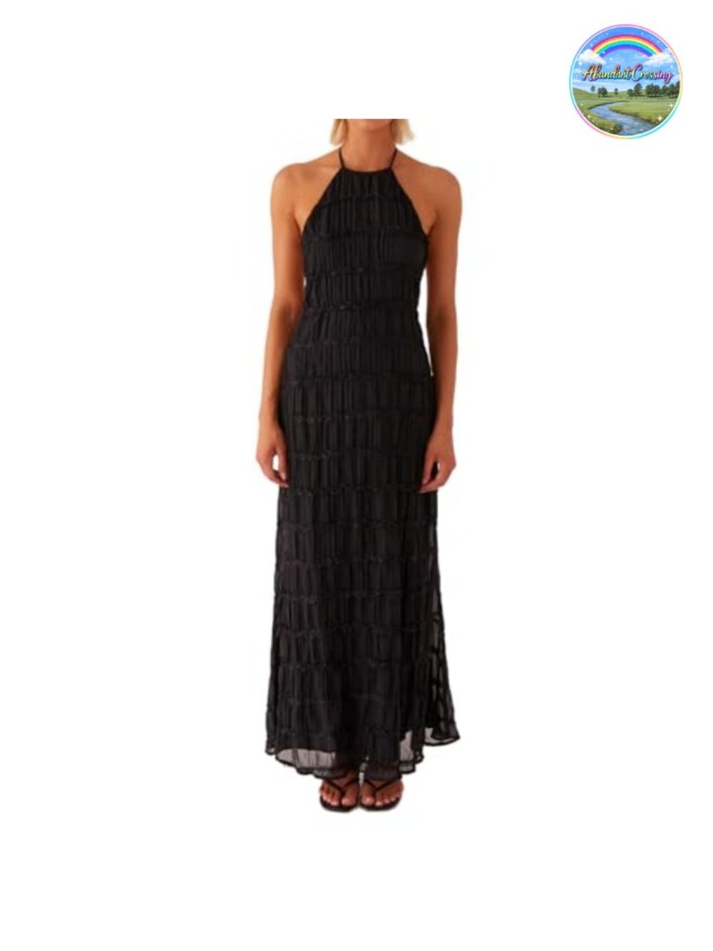 Textured Halter Open Back Maxi Dress Sleeveless Wedding Guest Vacation